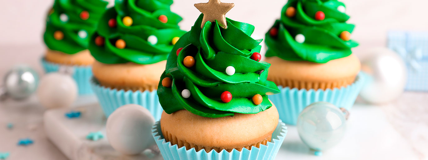 cupcake decorado com árvore de natal